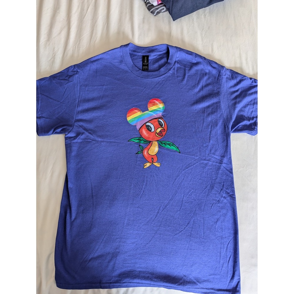 Gildan Purple Orange Bird Rainbow Mouse Ears Graphic T-Shirt Mens Medium M